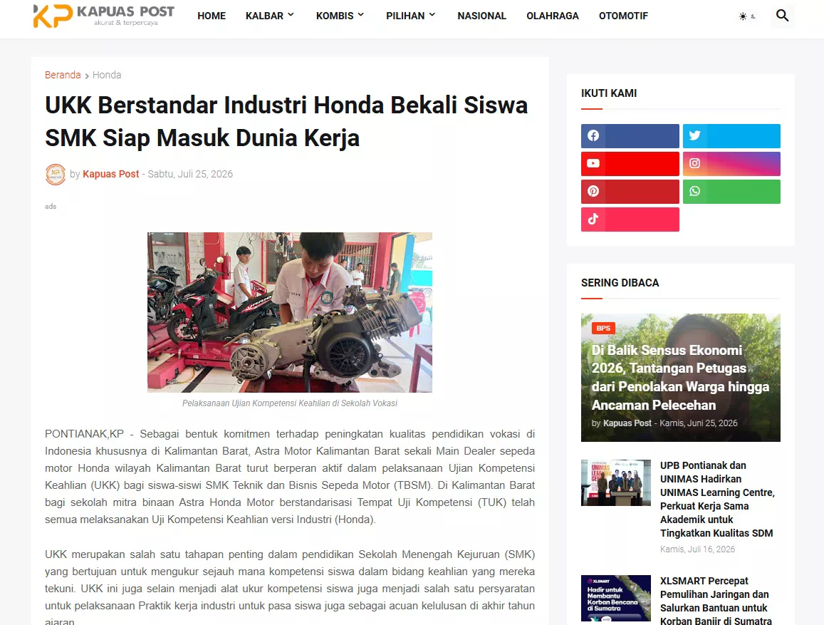 UKK Berstandar Industri Honda Bekali Siswa SMK Siap Masuk Dunia Kerja