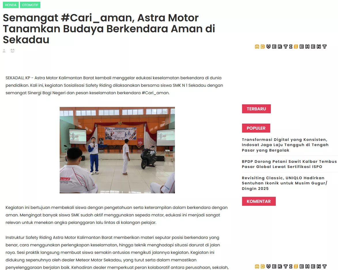 Semangat #Cari_aman, Astra Motor Tanamkan Budaya Berkendara Aman di Sekadau