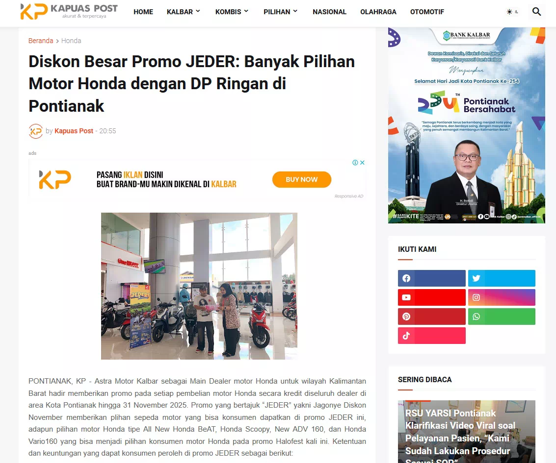 Diskon Besar Promo JEDER: Banyak Pilihan Motor Honda dengan DP Ringan di Pontianak