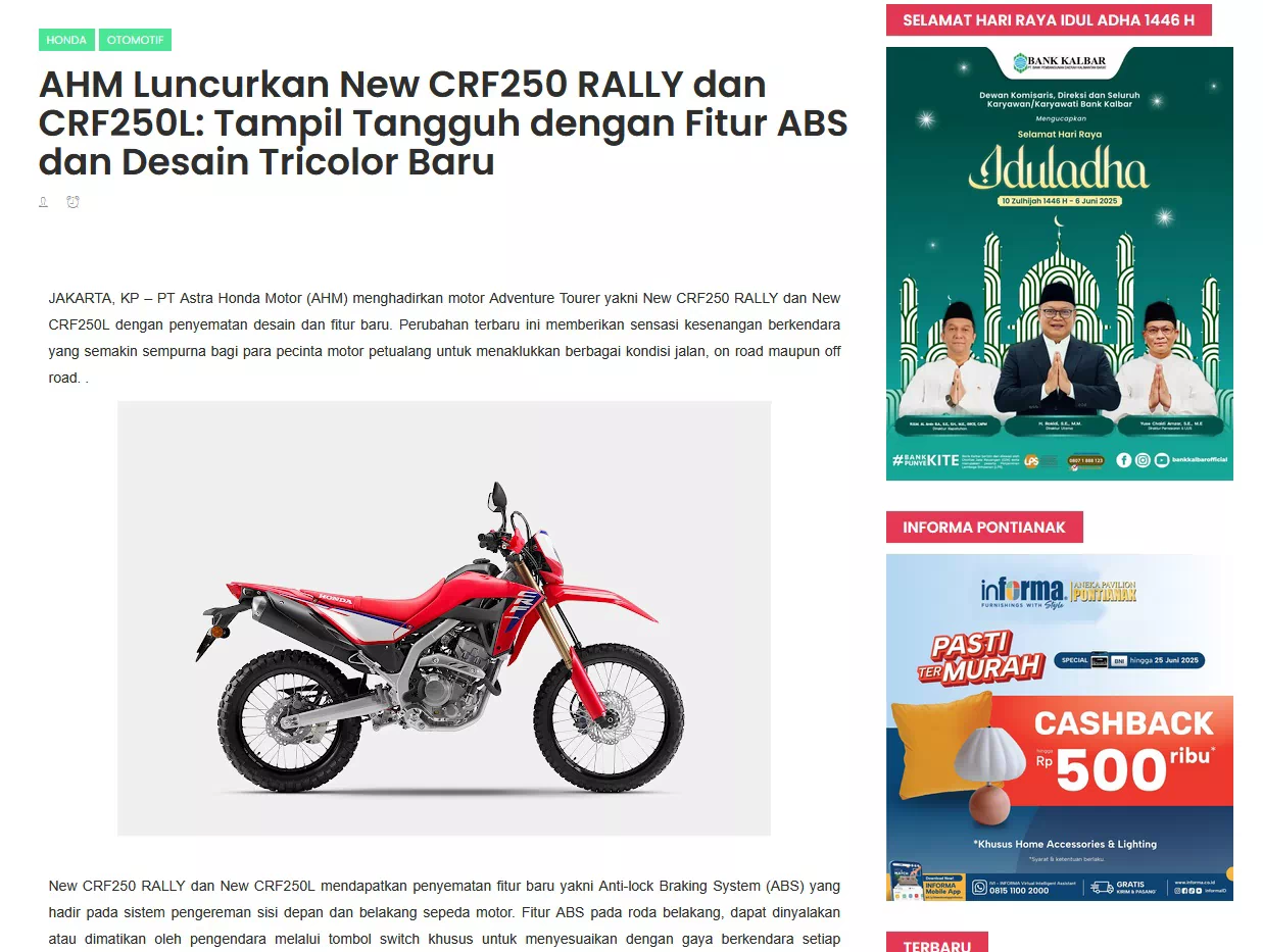 AHM Luncurkan New CRF250 RALLY dan CRF250L: Tampil Tangguh dengan Fitur ABS dan Desain Tricolor Baru