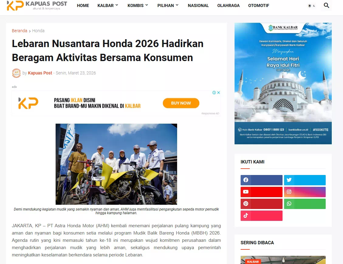 Lebaran Nusantara Honda 2026 Hadirkan Beragam Aktivitas Bersama Konsumen