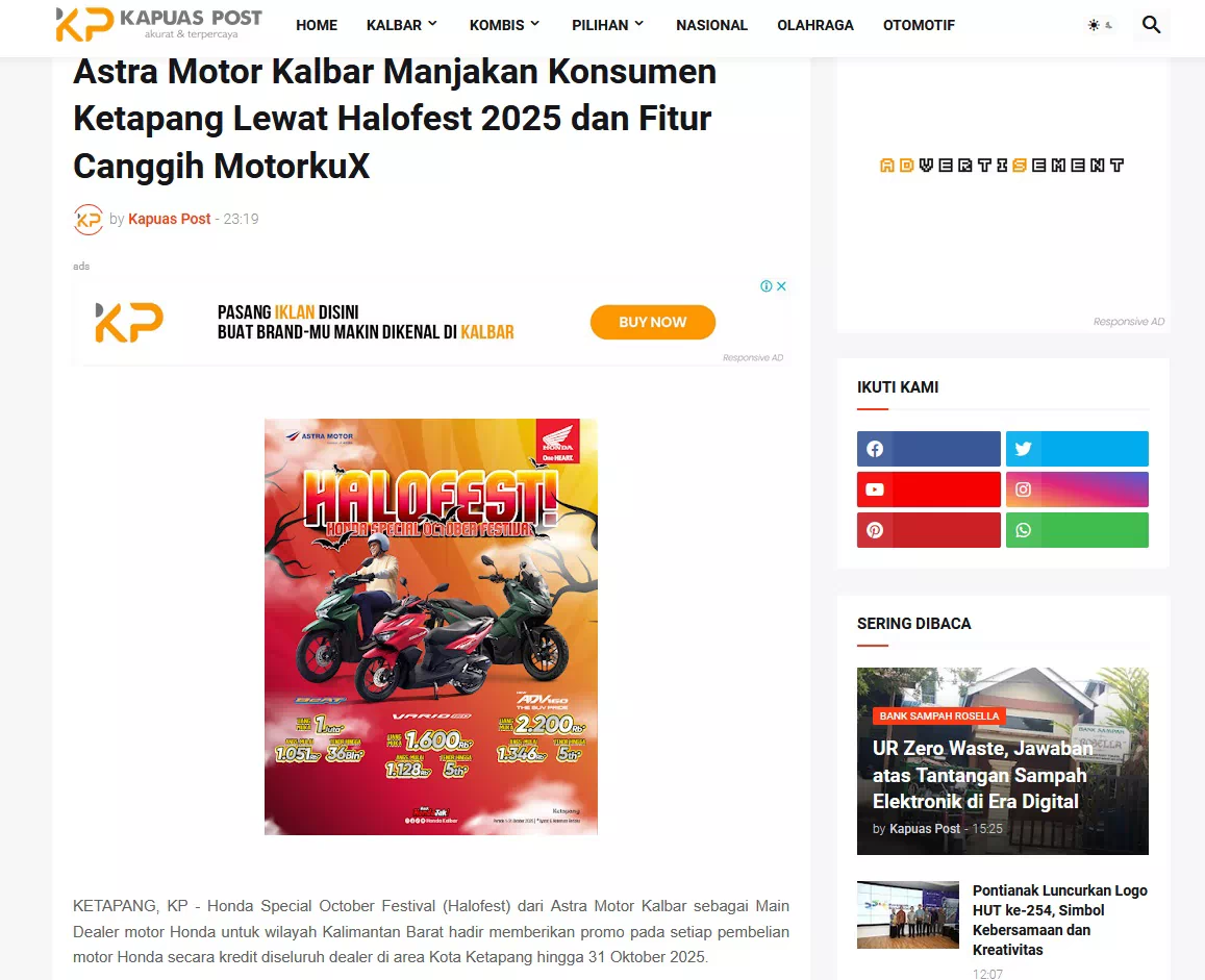 Astra Motor Kalbar Manjakan Konsumen Ketapang Lewat Halofest 2025 dan Fitur Canggih MotorkuX