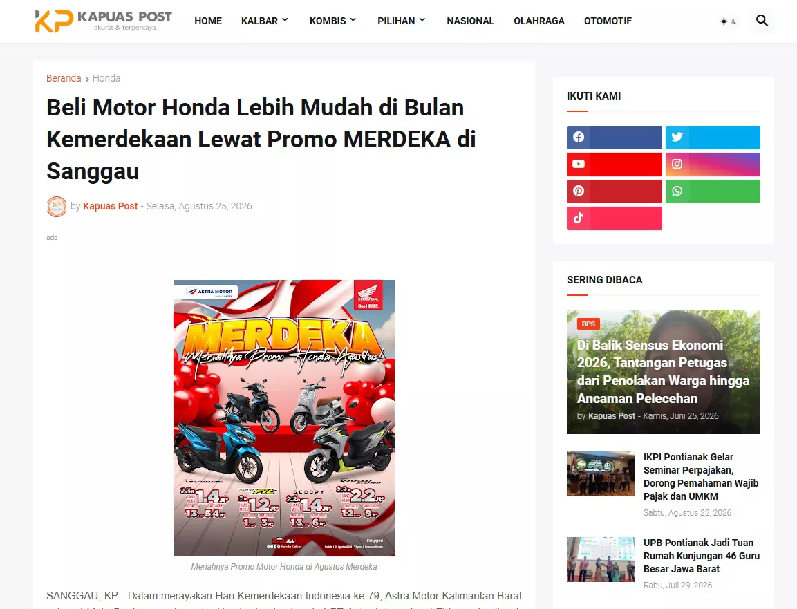 Beli Motor Honda Lebih Mudah di Bulan Kemerdekaan Lewat Promo MERDEKA di Sanggau