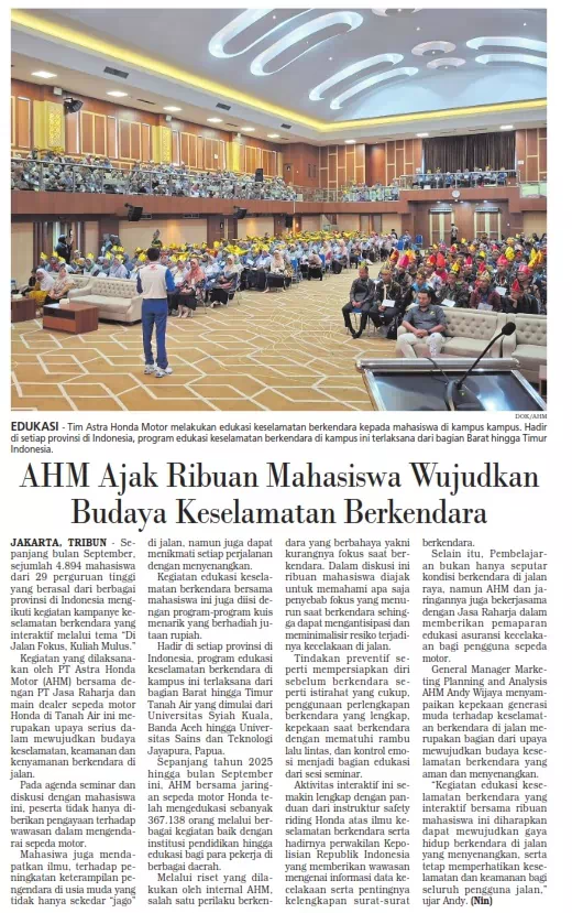 AHM Ajak Ribuan Mahasiswa WujudkanBudaya Keselamatan Berkendara