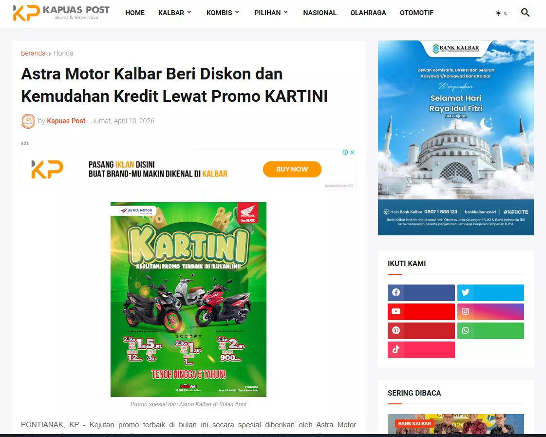 Astra Motor Kalbar Beri Diskon dan Kemudahan Kredit Lewat Promo KARTINI