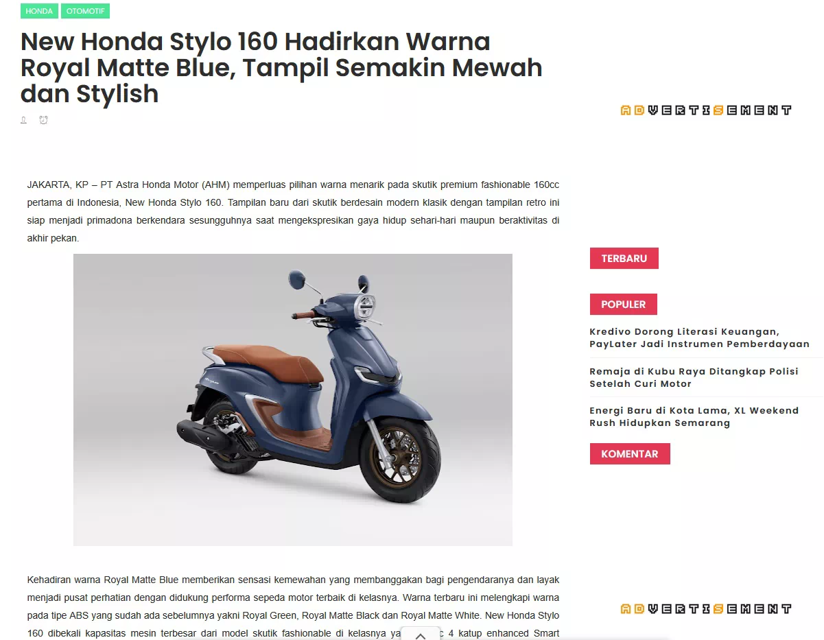 New Honda Stylo 160 Hadirkan Warna Royal Matte Blue, Tampil Semakin Mewah dan Stylish