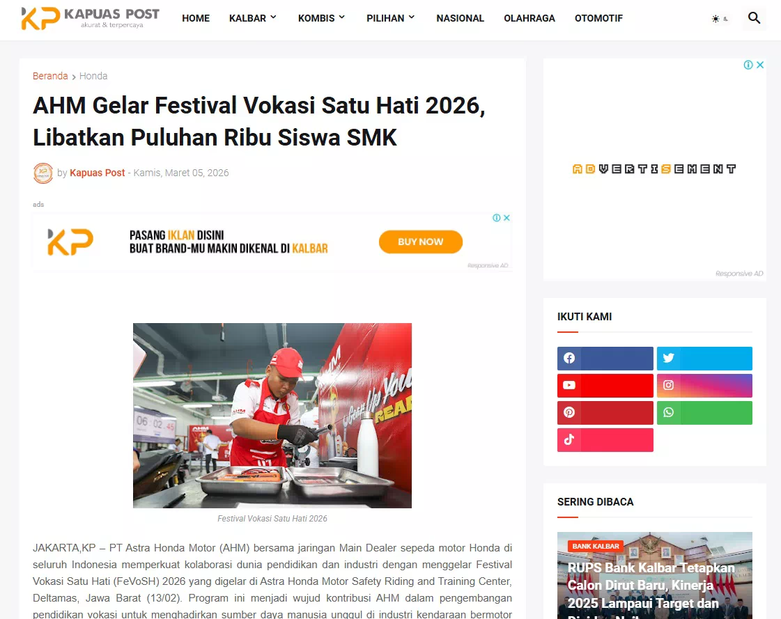AHM Gelar Festival Vokasi Satu Hati 2026, Libatkan Puluhan Ribu Siswa SMK