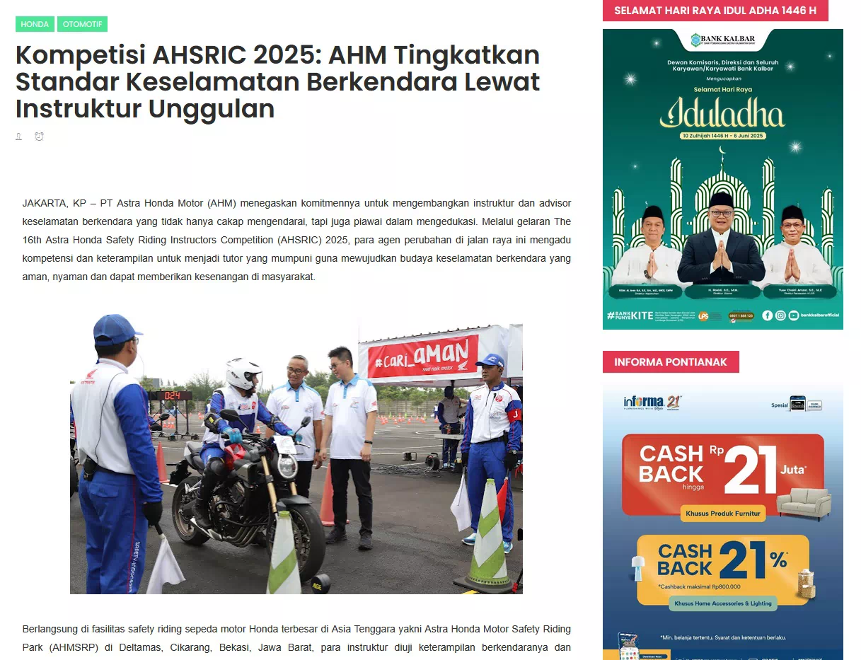 Kompetisi AHSRIC 2025: AHM Tingkatkan Standar Keselamatan Berkendara Lewat Instruktur Unggulan