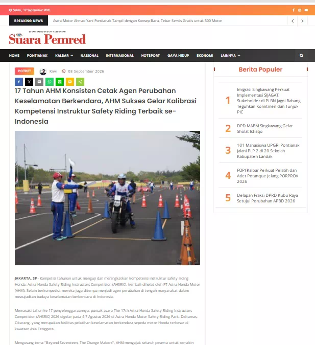 17 Tahun AHM Konsisten Cetak Agen Perubahan Keselamatan Berkendara, AHM Sukses Gelar Kalibrasi Kompetensi Instruktur Safety Riding Terbaik se-Indonesia