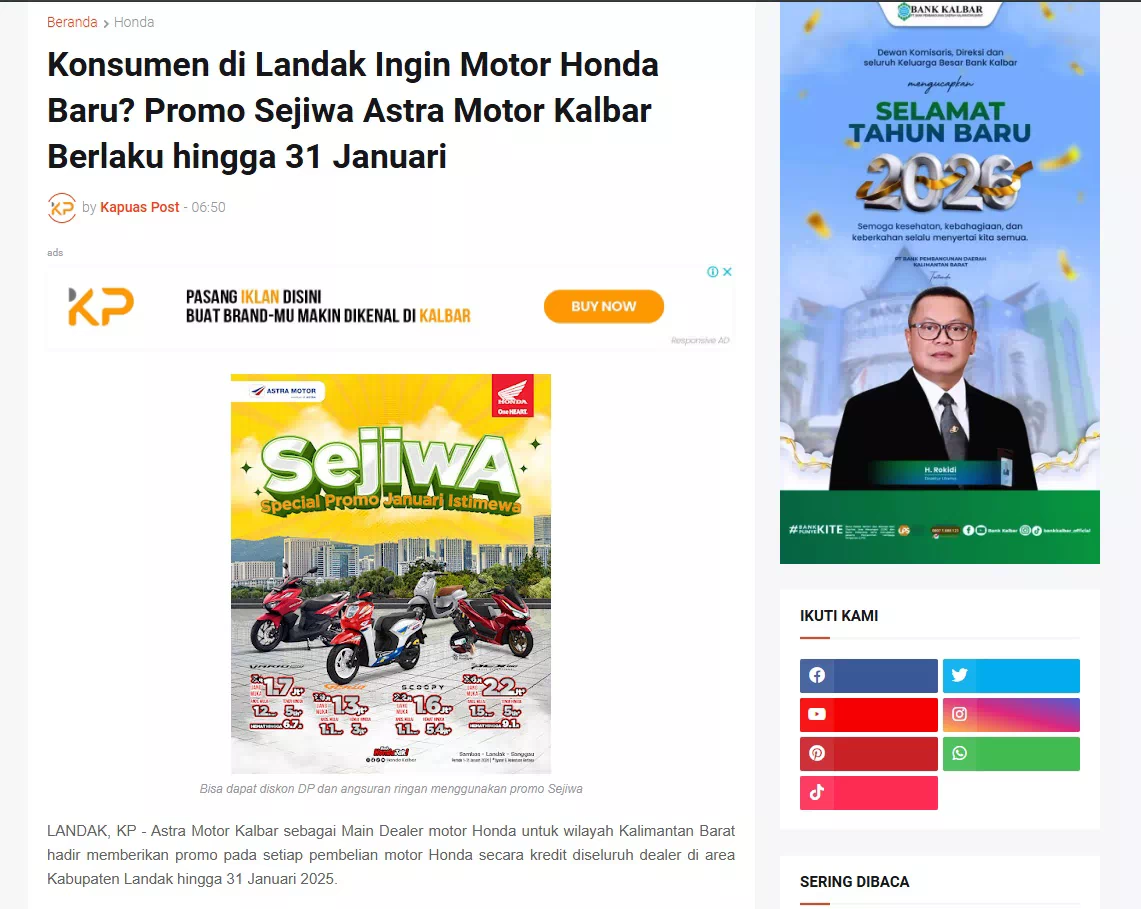 Konsumen di Landak Ingin Motor Honda Baru? Promo Sejiwa Astra Motor Kalbar Berlaku hingga 31 Januari