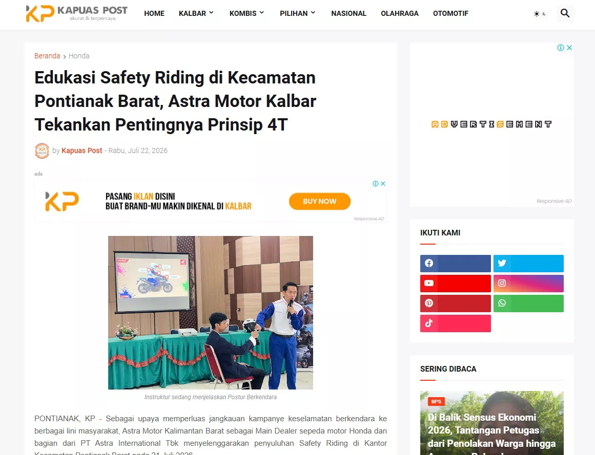 Edukasi Safety Riding di Kecamatan Pontianak Barat, Astra Motor Kalbar Tekankan Pentingnya Prinsip 4T