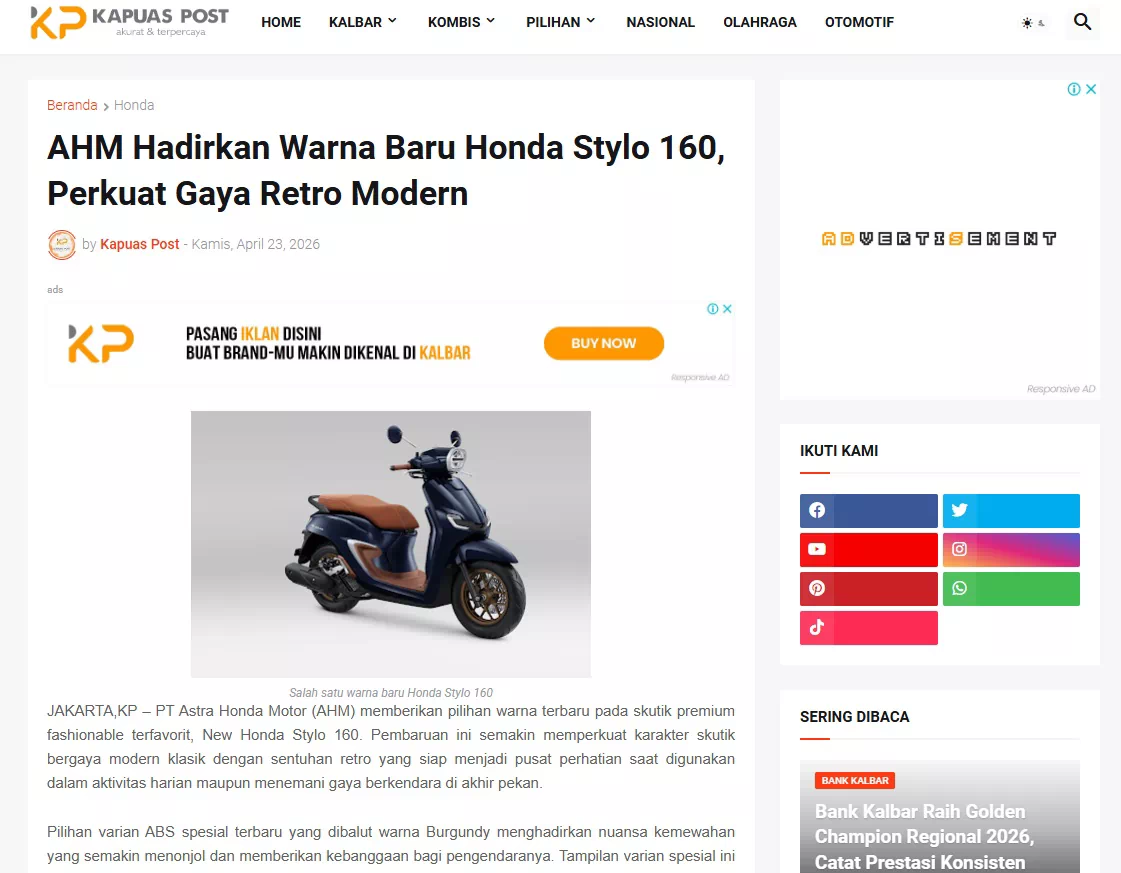AHM Hadirkan Warna Baru Honda Stylo 160, Perkuat Gaya Retro Modern