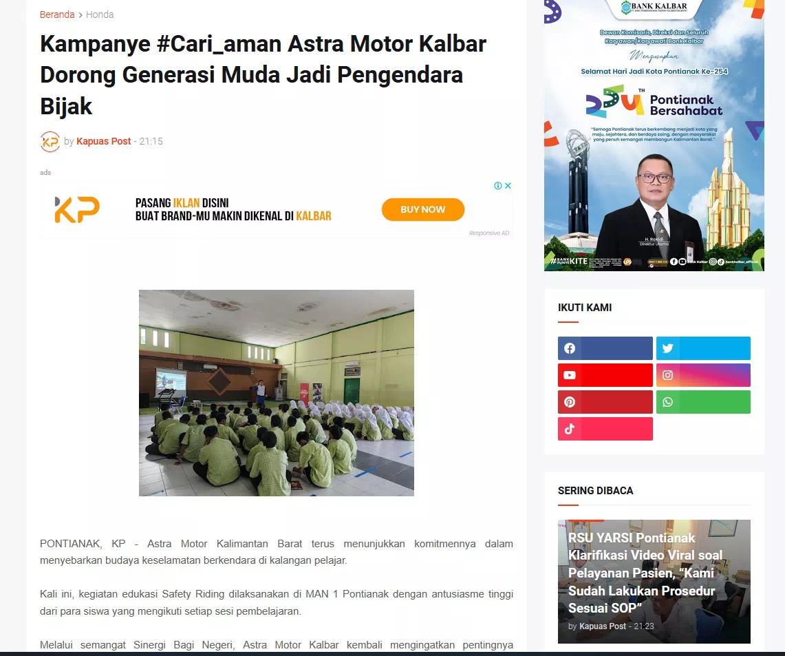 Kampanye #Cari_aman Astra Motor Kalbar Dorong Generasi Muda Jadi Pengendara Bijak