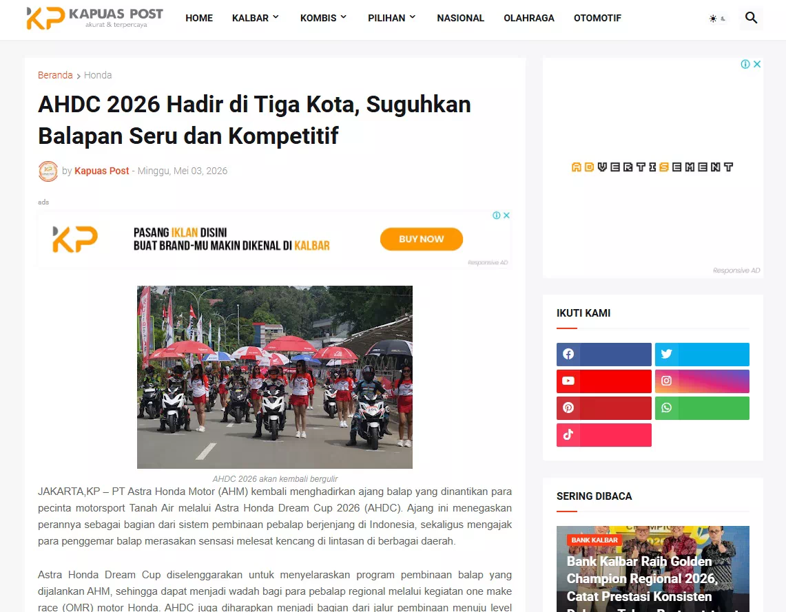 AHDC 2026 Hadir di Tiga Kota, Suguhkan Balapan Seru dan Kompetitif