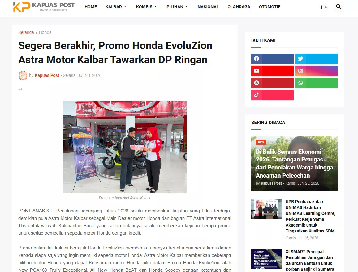 Segera Berakhir, Promo Honda EvoluZion Astra Motor Kalbar Tawarkan DP Ringan