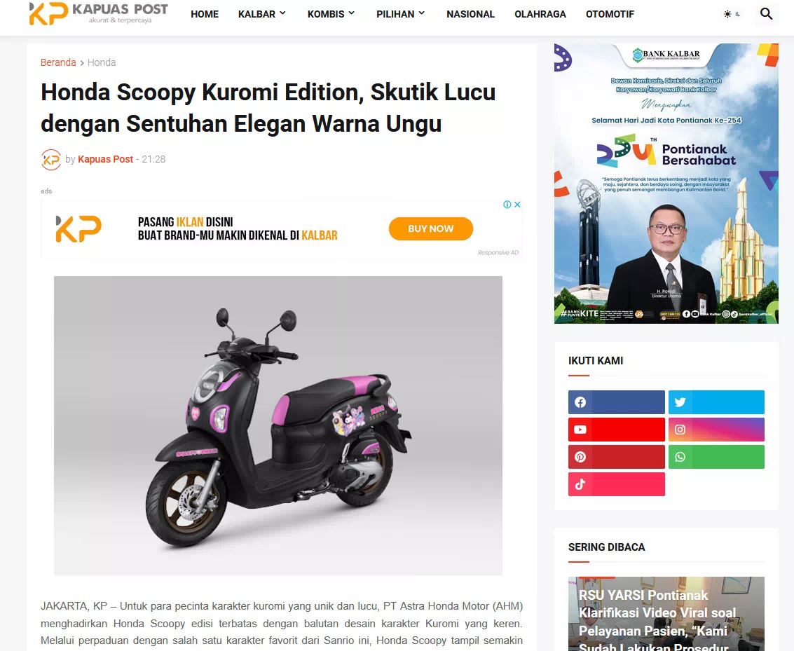 Honda Scoopy Kuromi Edition, Skutik Lucu dengan Sentuhan Elegan Warna Ungu