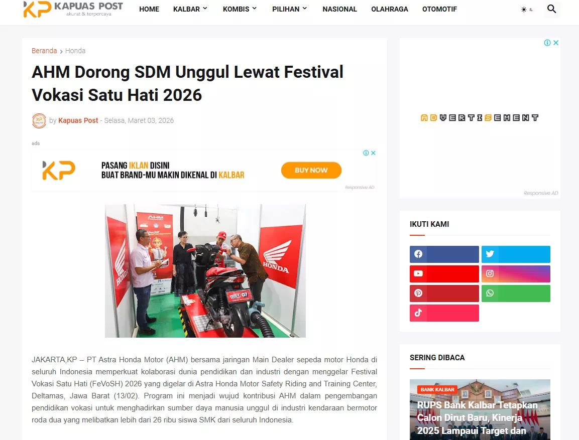 AHM Dorong SDM Unggul Lewat Festival Vokasi Satu Hati 2026