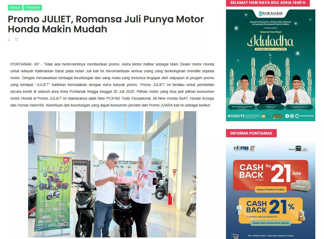 Promo JULIET, Romansa Juli Punya Motor Honda Makin Mudah