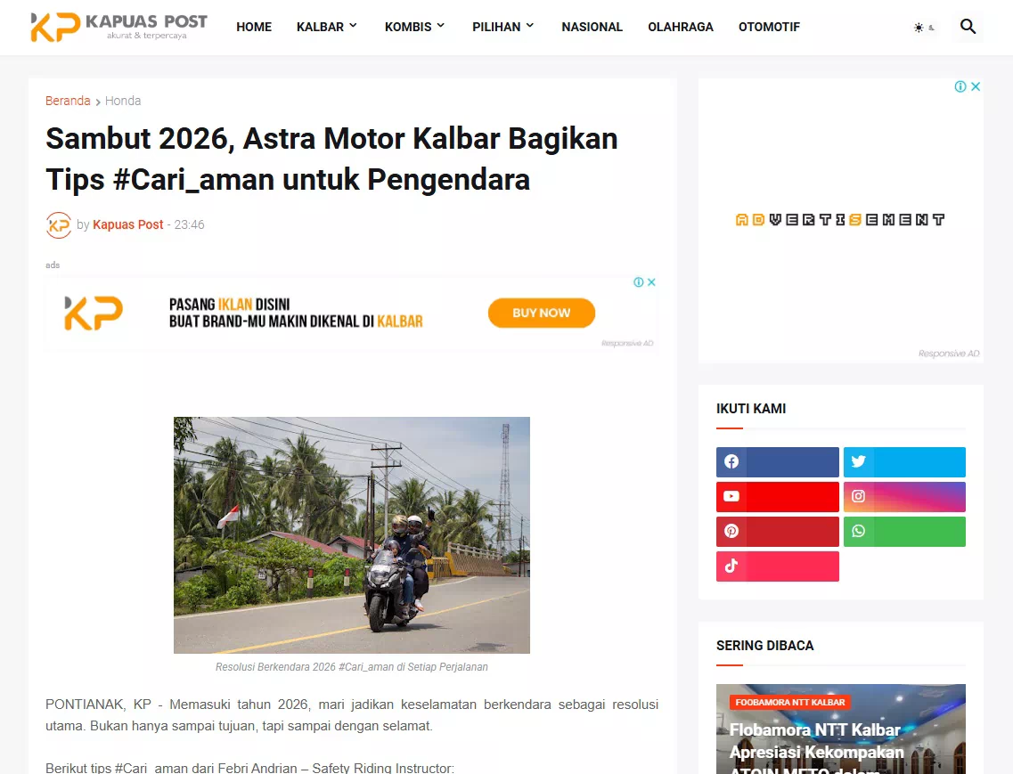 Sambut 2026, Astra Motor Kalbar Bagikan Tips #Cari_aman untuk Pengendara