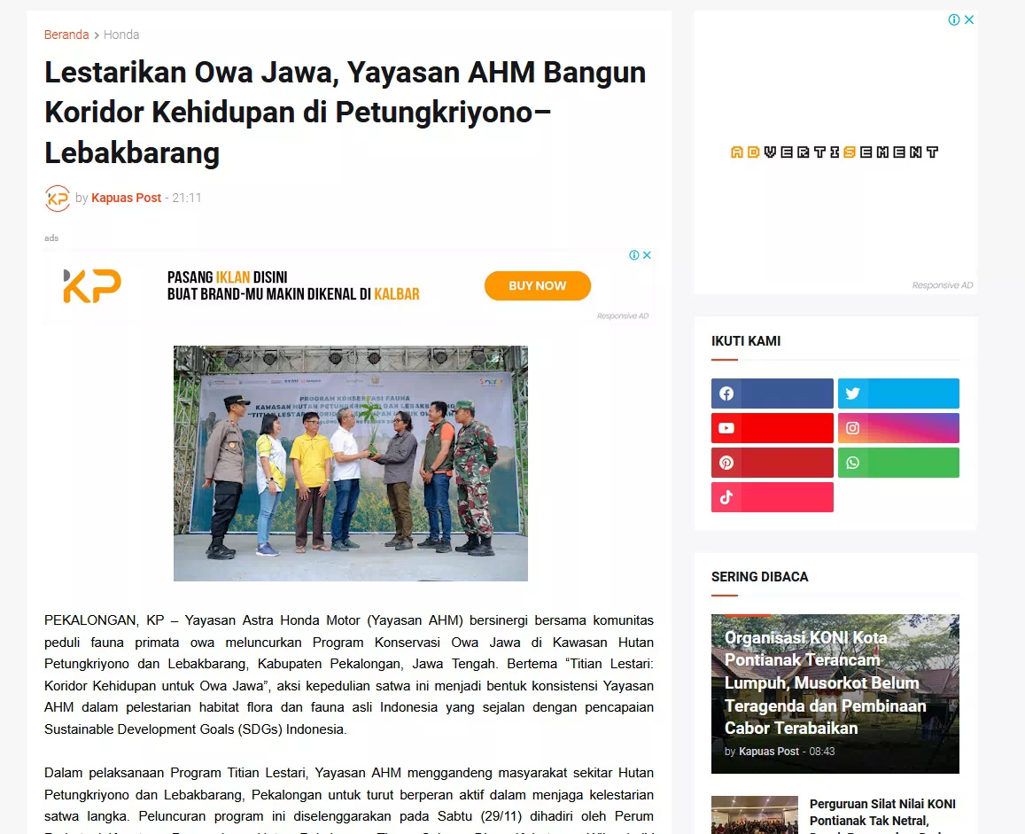 Lestarikan Owa Jawa, Yayasan AHM Bangun Koridor Kehidupan di Petungkriyono–Lebakbarang