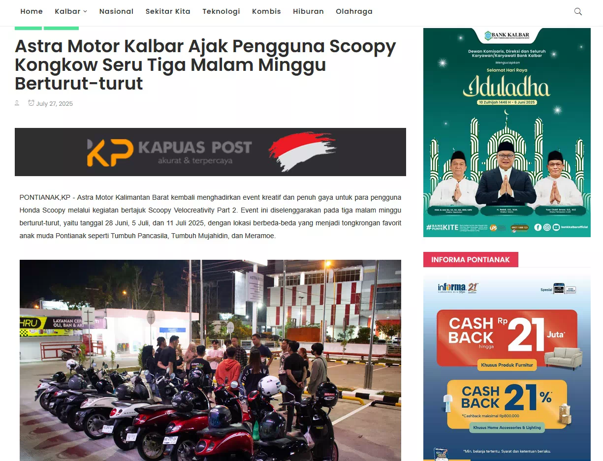 Astra Motor Kalbar Ajak Pengguna Scoopy Kongkow Seru Tiga Malam Minggu Berturut-turut