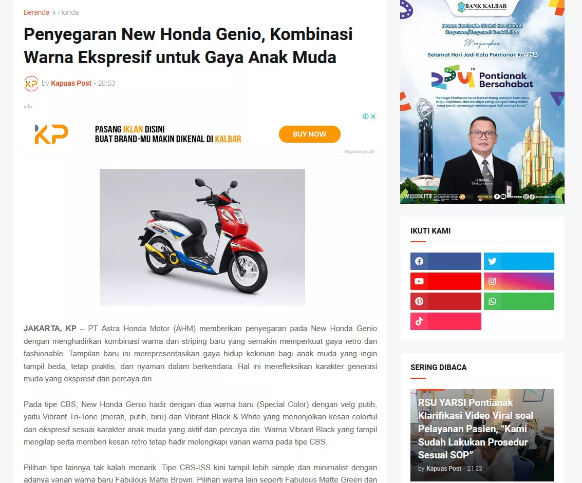 Penyegaran New Honda Genio, Kombinasi Warna Ekspresif untuk Gaya Anak Muda