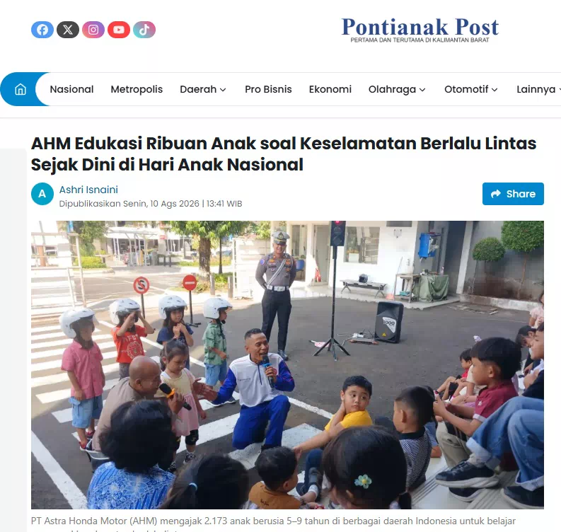 AHM Edukasi Ribuan Anak soal Keselamatan Berlalu Lintas Sejak Dini di Hari Anak Nasional