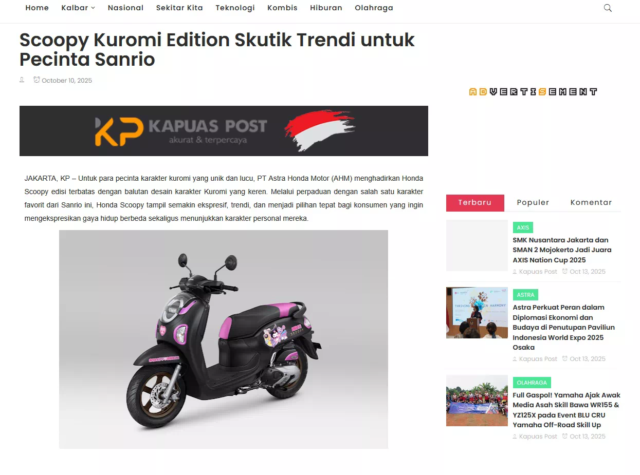 Scoopy Kuromi Edition Skutik Trendi untuk Pecinta Sanrio