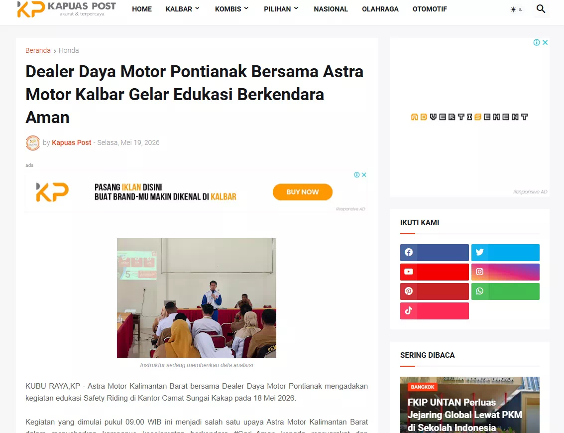 Dealer Daya Motor Pontianak Bersama Astra Motor Kalbar Gelar Edukasi Berkendara Aman