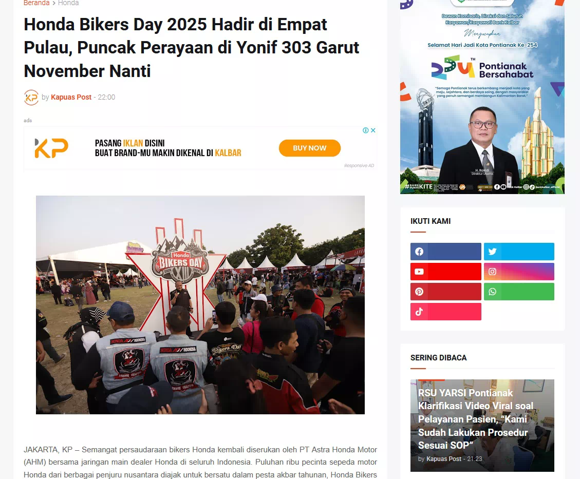 Honda Bikers Day 2025 Hadir di Empat Pulau, Puncak Perayaan di Yonif 303 Garut November Nanti