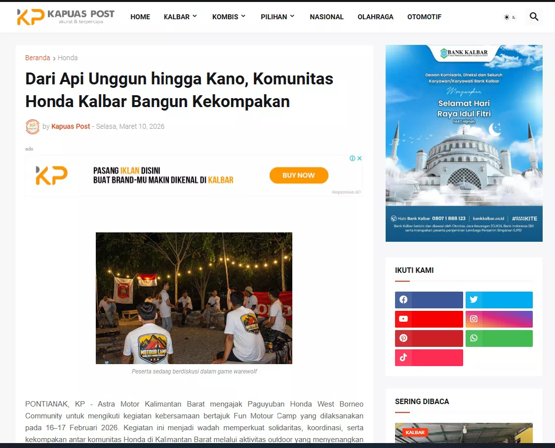 Dari Api Unggun hingga Kano, Komunitas Honda Kalbar Bangun Kekompakan