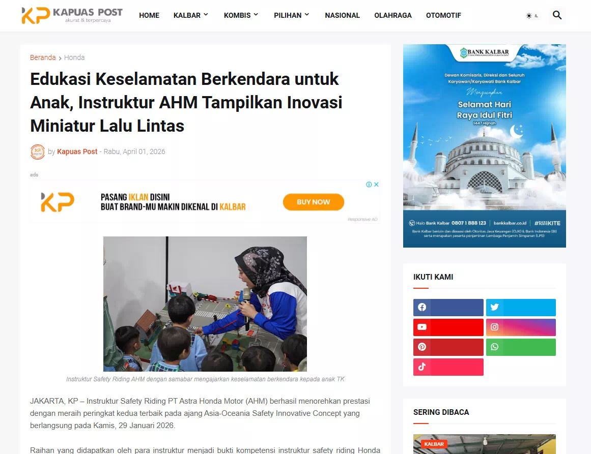 Edukasi Keselamatan Berkendara untuk Anak, Instruktur AHM Tampilkan Inovasi Miniatur Lalu Lintas