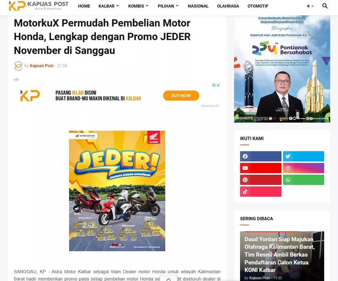 MotorkuX Permudah Pembelian Motor Honda, Lengkap dengan Promo JEDER November di Sanggau