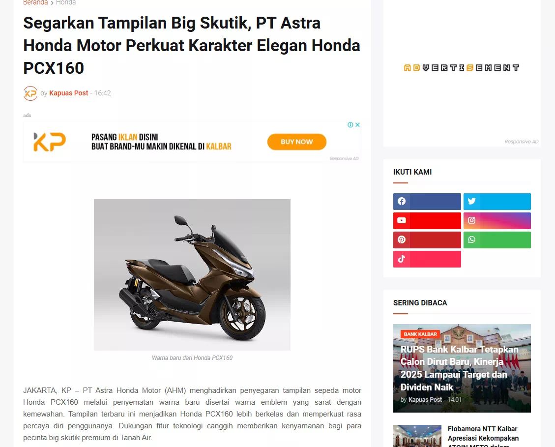 Segarkan Tampilan Big Skutik, PT Astra Honda Motor Perkuat Karakter Elegan Honda PCX160