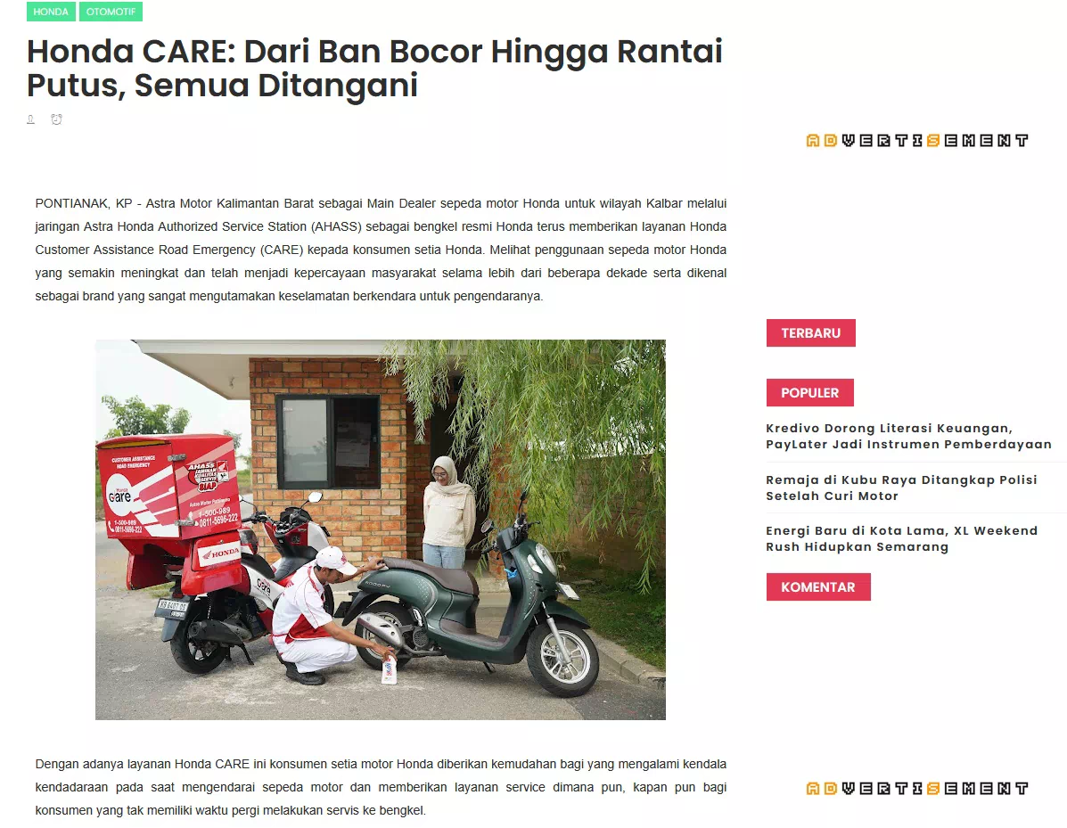 Honda CARE: Dari Ban Bocor Hingga Rantai Putus, Semua Ditangani