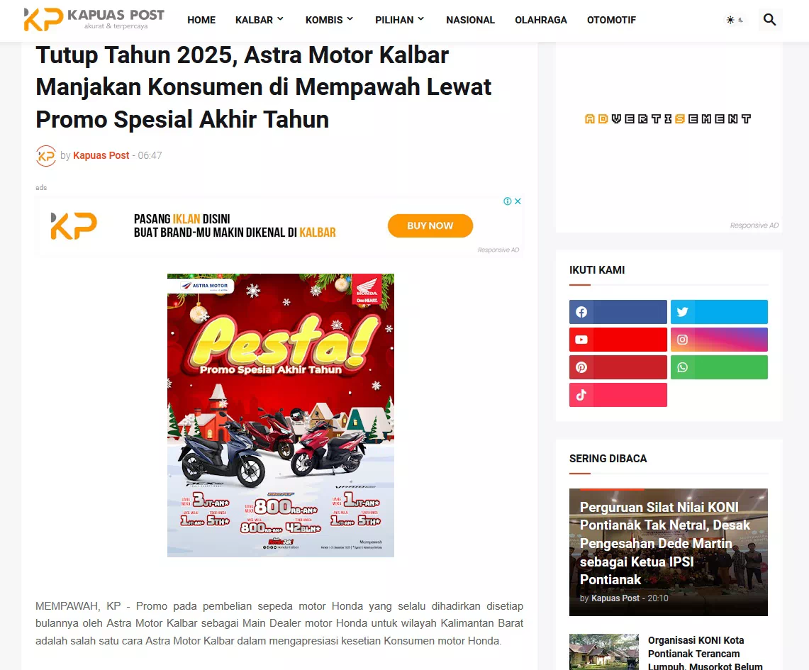 Tutup Tahun 2025, Astra Motor Kalbar Manjakan Konsumen di Mempawah Lewat Promo Spesial Akhir Tahun