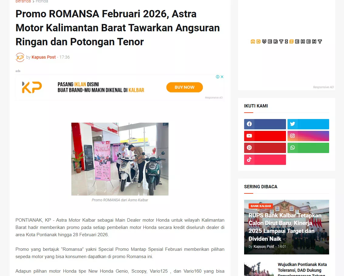 Promo ROMANSA Februari 2026, Astra Motor Kalimantan Barat Tawarkan Angsuran Ringan dan Potongan Tenor