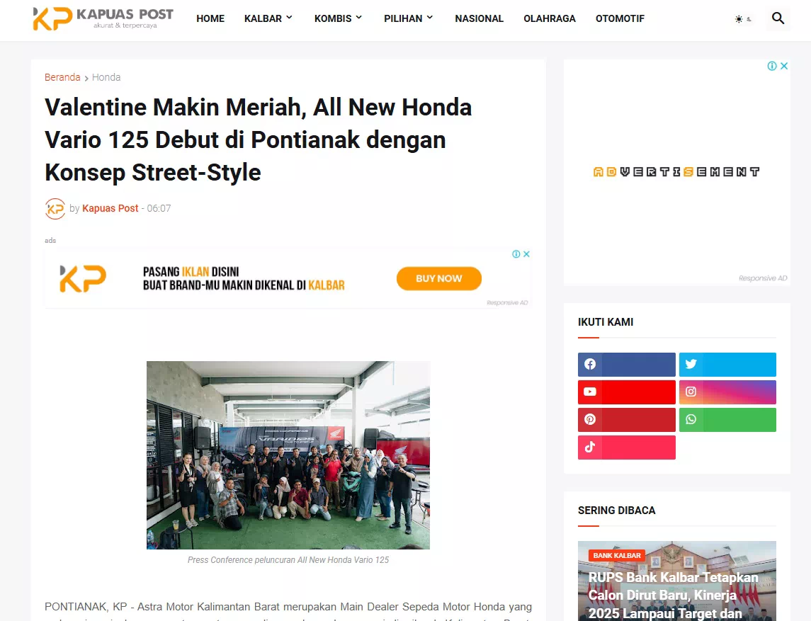Valentine Makin Meriah, All New Honda Vario 125 Debut di Pontianak dengan Konsep Street-Style