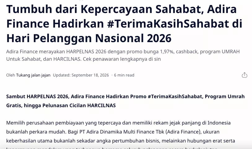 Tumbuh dari Kepercayaan Sahabat, Adira Finance Hadirkan #TerimaKasihSahabat di Hari Pelanggan Nasional 2026