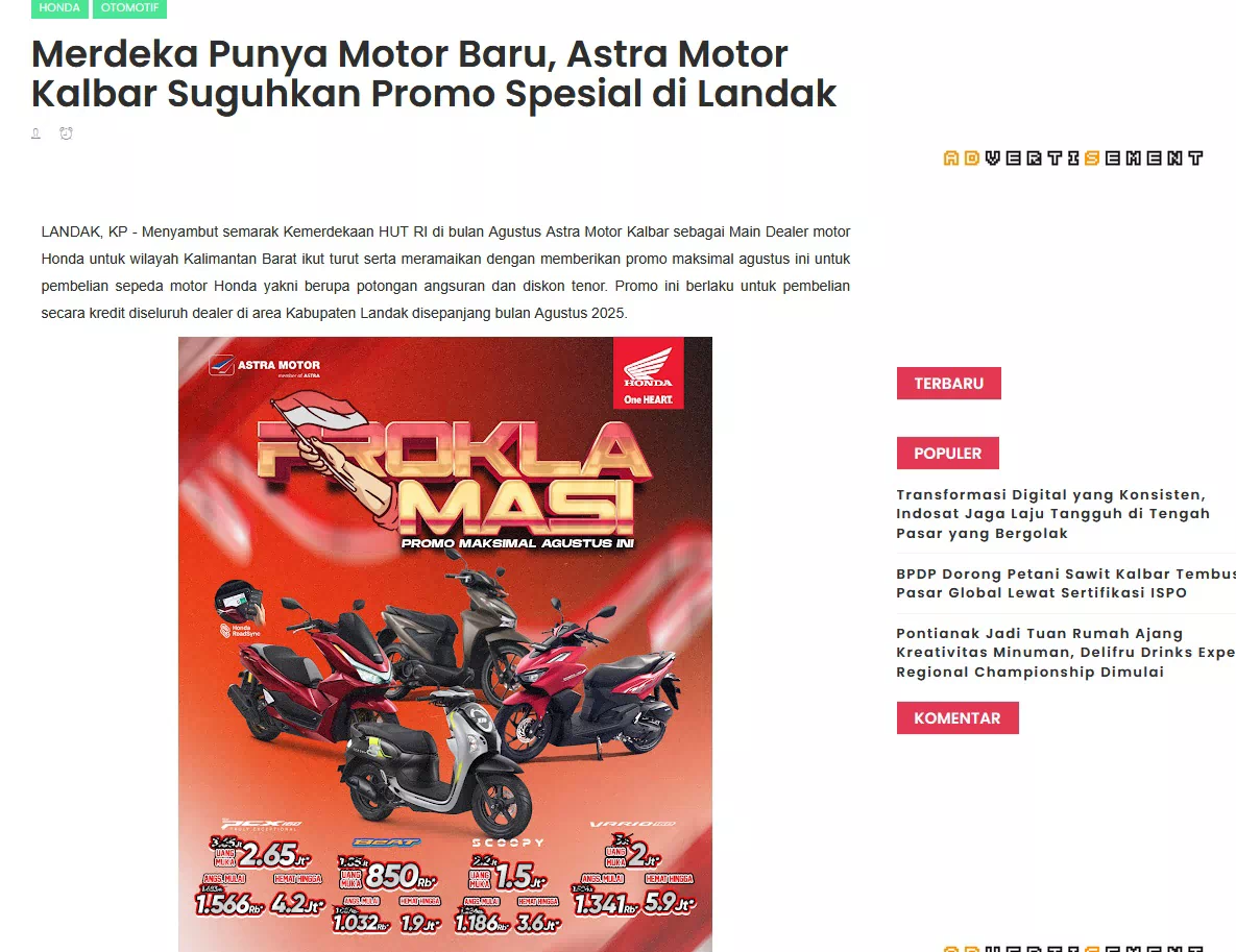 Merdeka Punya Motor Baru, Astra Motor Kalbar Suguhkan Promo Spesial di Landak