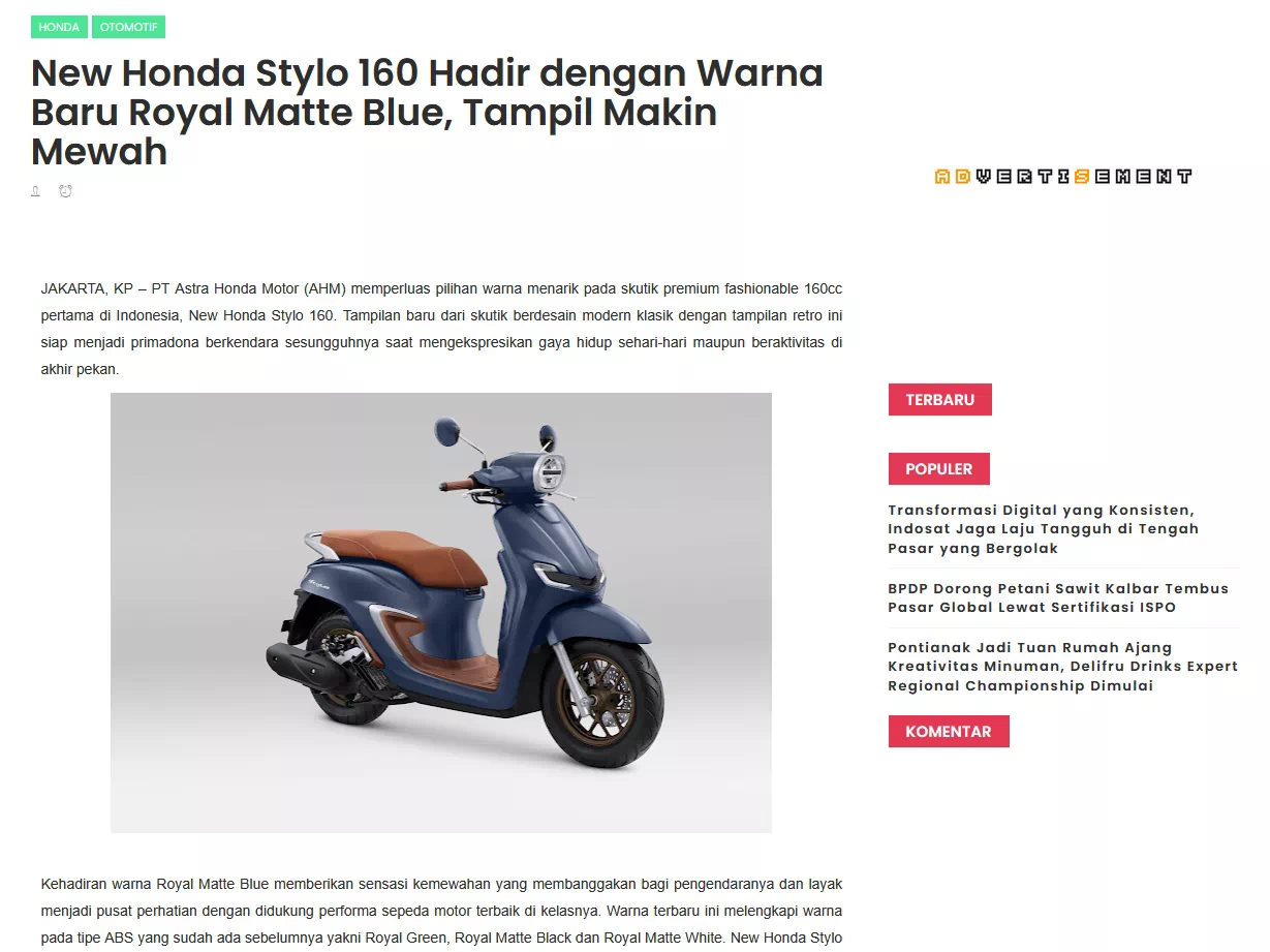 New Honda Stylo 160 Hadir dengan Warna Baru Royal Matte Blue, Tampil Makin Mewah