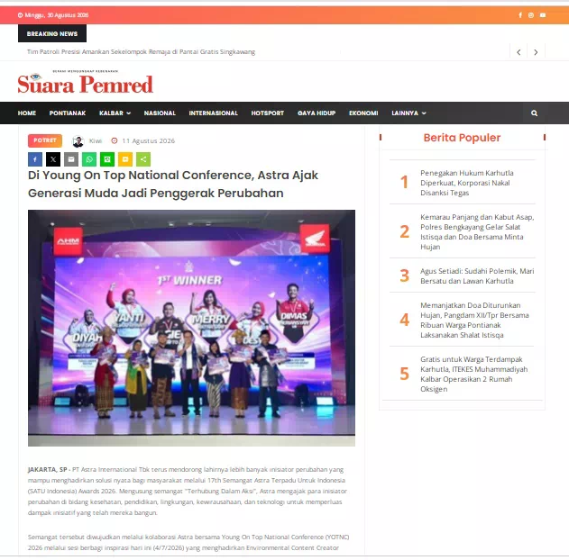 Di Young On Top National Conference, Astra Ajak Generasi Muda Jadi Penggerak Perubahan
