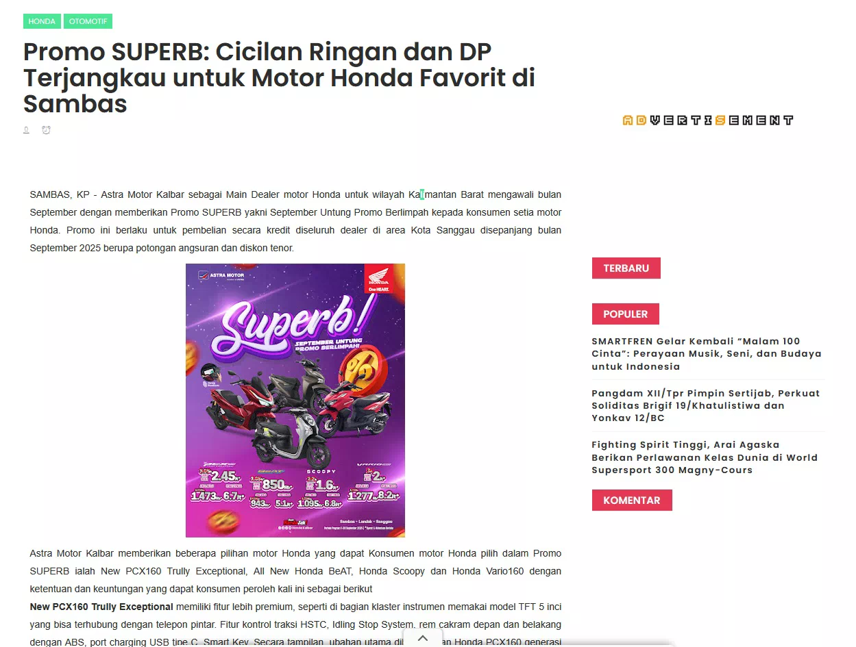 Promo SUPERB: Cicilan Ringan dan DP Terjangkau untuk Motor Honda Favorit di Sambas li