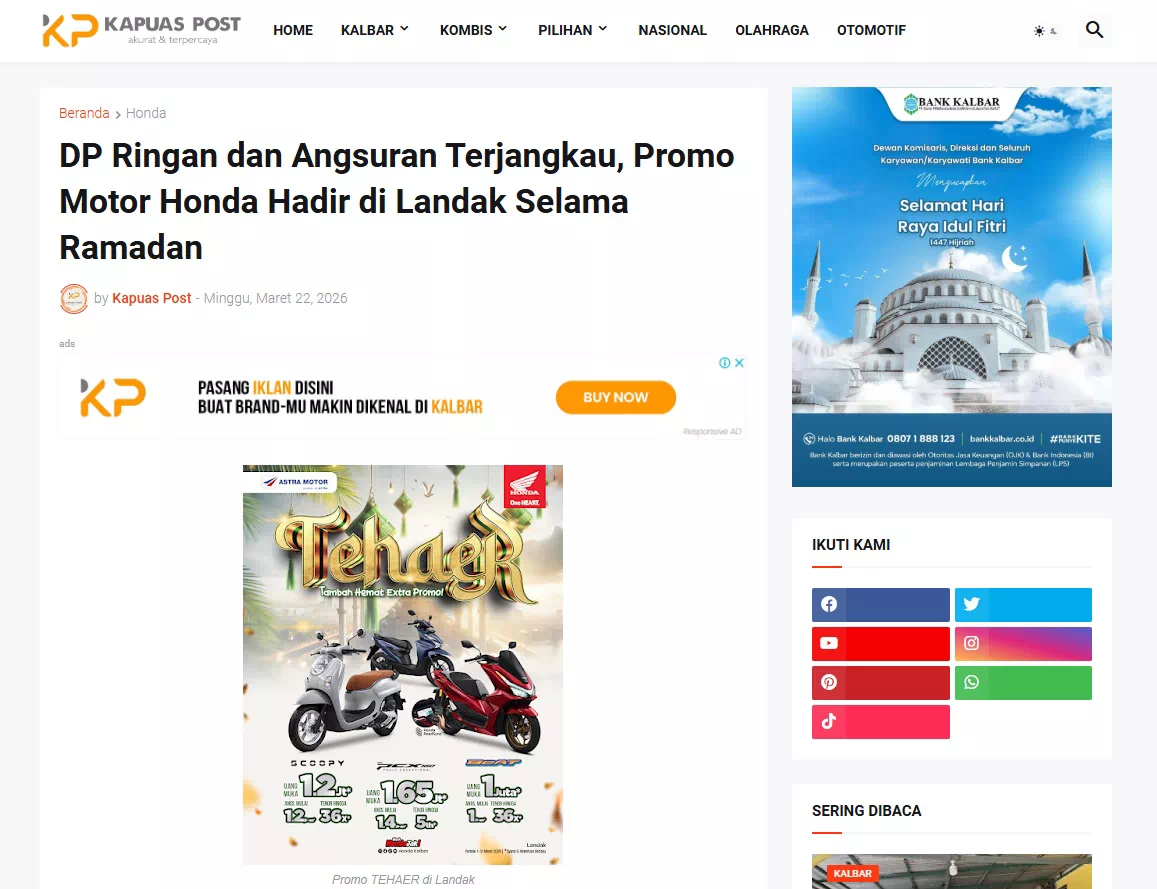 DP Ringan dan Angsuran Terjangkau, Promo Motor Honda Hadir di Landak Selama Ramadan