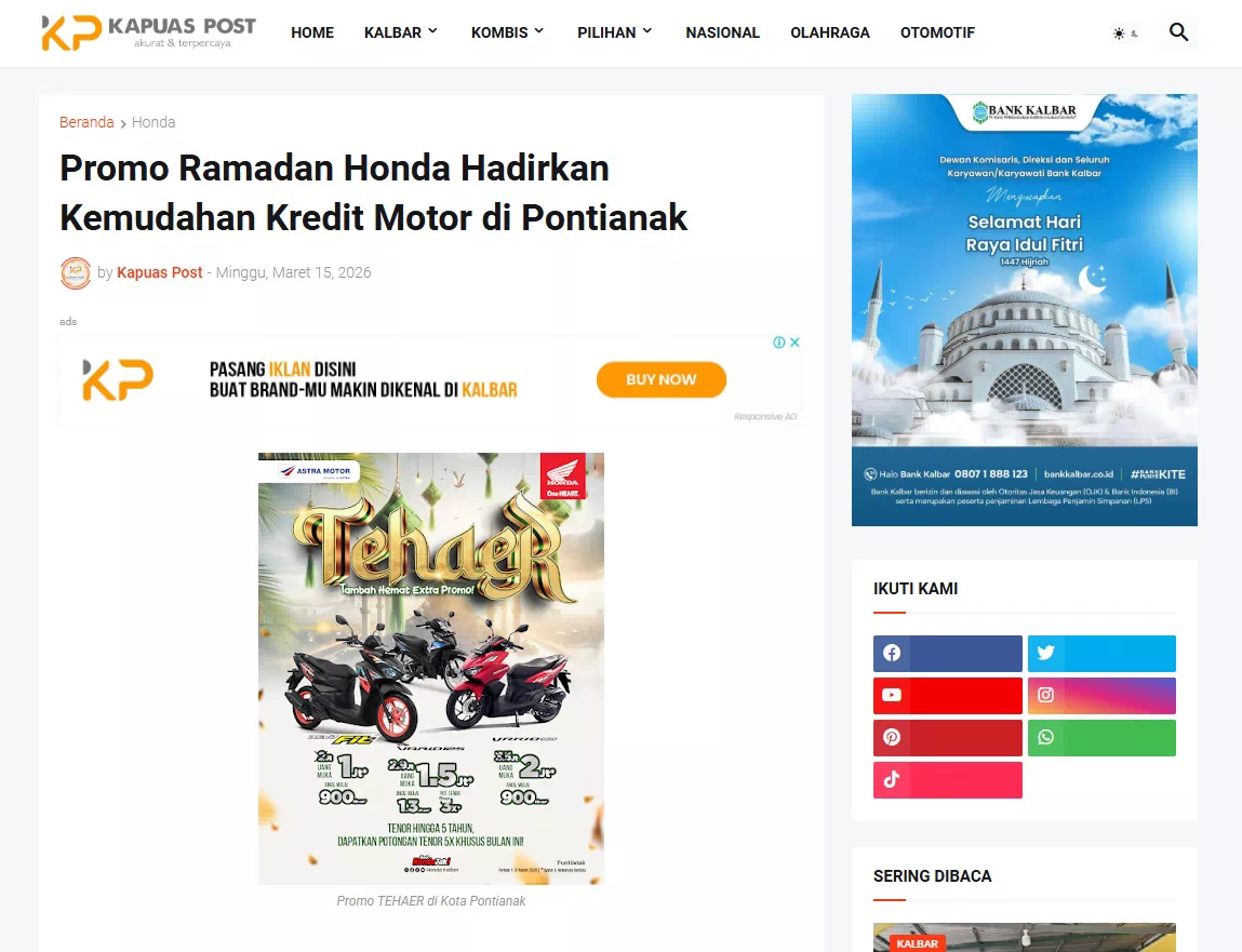Promo Ramadan Honda Hadirkan Kemudahan Kredit Motor di Pontianak