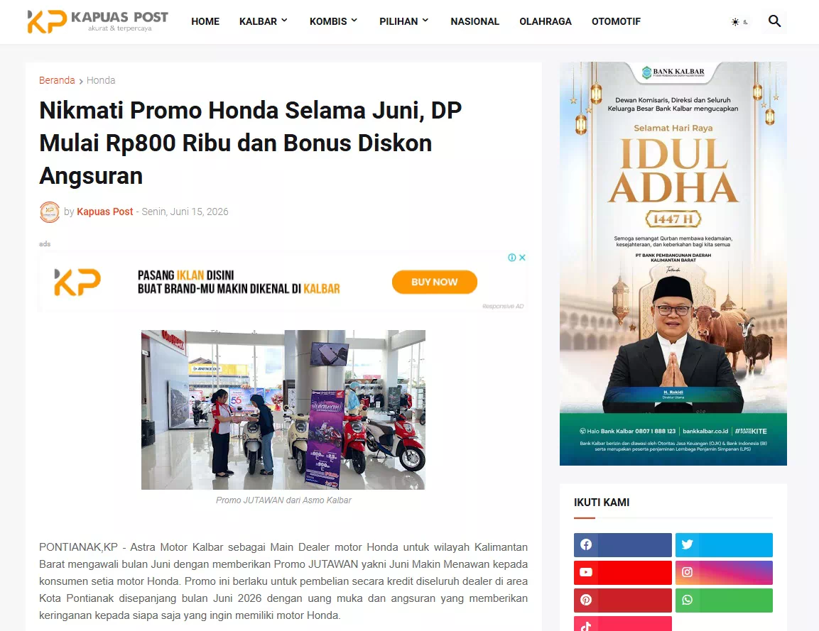Nikmati Promo Honda Selama Juni, DP Mulai Rp800 Ribu dan Bonus Diskon Angsuran