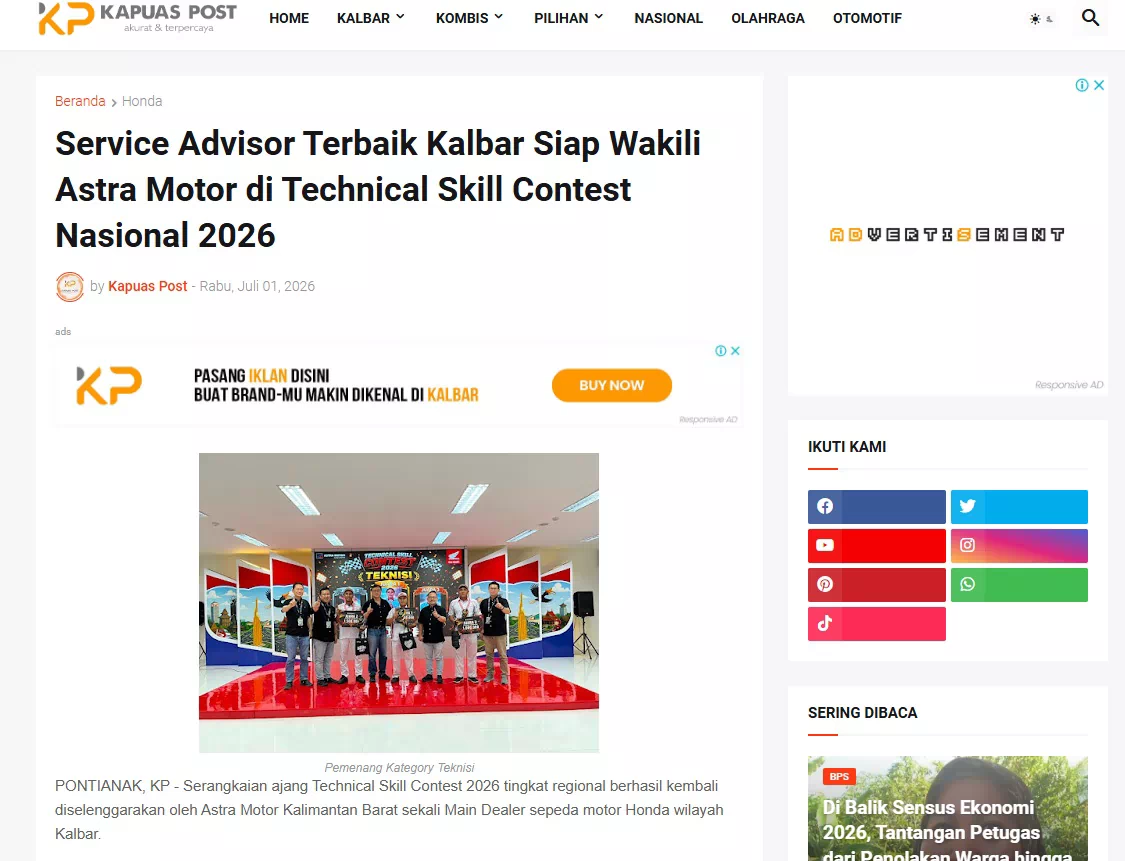 Service Advisor Terbaik Kalbar Siap Wakili Astra Motor di Technical Skill Contest Nasional 2026