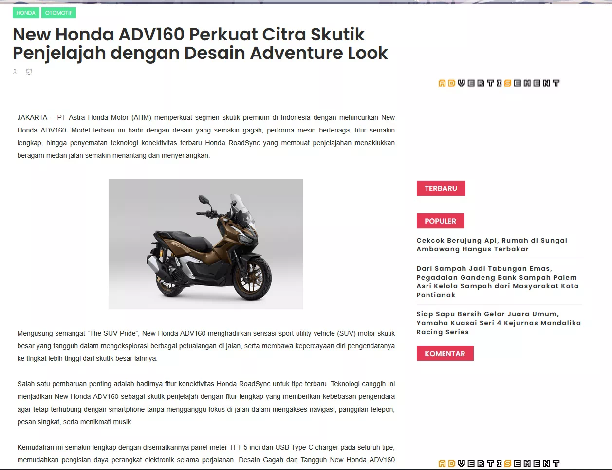New Honda ADV160 Perkuat Citra Skutik Penjelajah dengan Desain Adventure Look