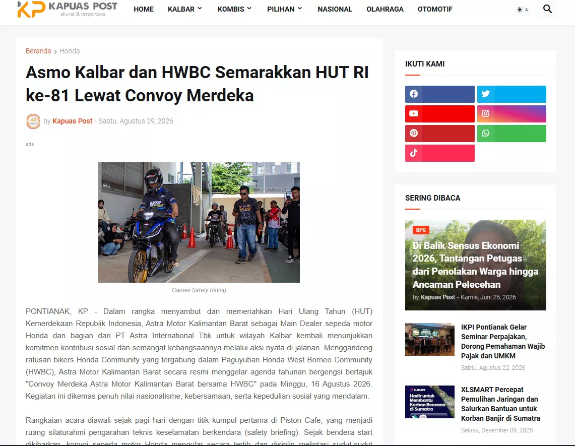 Asmo Kalbar dan HWBC Semarakkan HUT RI ke-81 Lewat Convoy Merdeka
