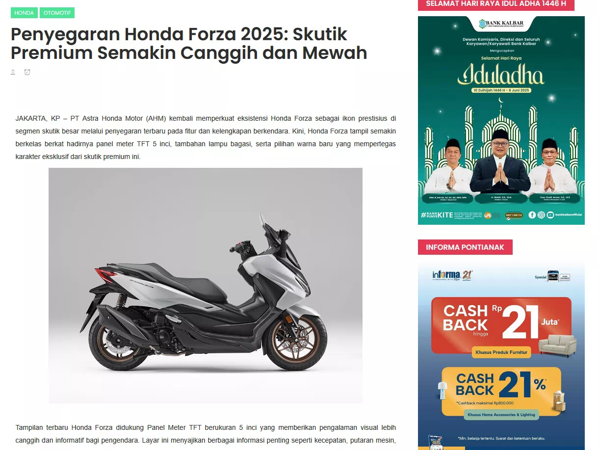 Penyegaran Honda Forza 2025: Skutik Premium Semakin Canggih dan Mewah